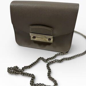Furla Taupe Crossbody Bag with Silver Chain